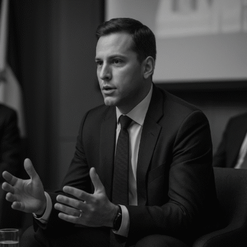 Jonathan P. Koshko speaks during a panel on cross-border M&A, seated alongside fellow experts, with a national flag and presentation screen visible in the background.
