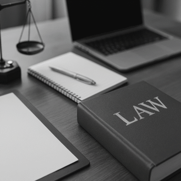 A lawyer’s desk with scales of justice, notebook, law book, and laptop—visually representing what counts as a legal resource and the distinction from legal advice in professional settings.
