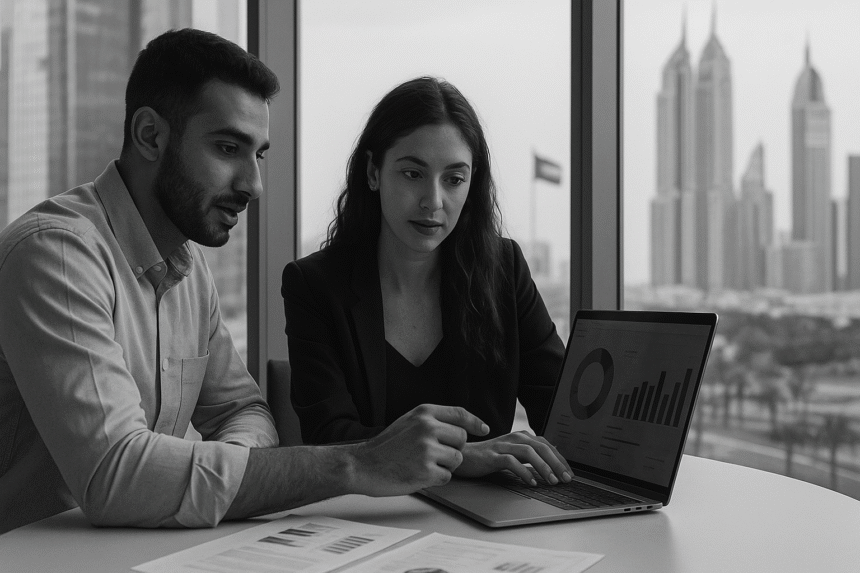 Grayscale photo of a startup founder receiving AI mentorship in a modern workspace, symbolizing Google Cloud's accelerator support in MENA