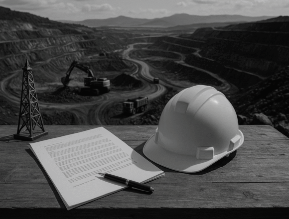 Grayscale Business Meeting Over Mining Project Map Joint venture in mining projects