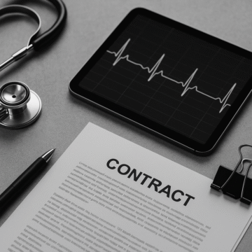 Grayscale photo of regulatory documents, stethoscope, and tablet representing regulatory challenges in software medical devices compliance.