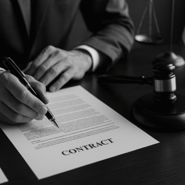 Close-up of a lawyer comparing printed agreements using legal AI contract analysis tools in a modern office setting.