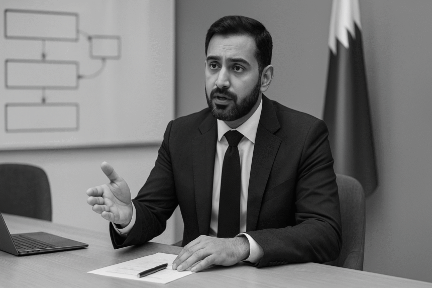 A grayscale image of a professional man in a suit leading a meeting, visually illustrating key leadership lessons about strategy and decision-making.
