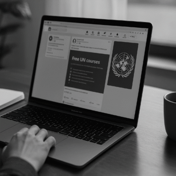 Student accessing free UN sustainability courses to build a professional online presence in global development.