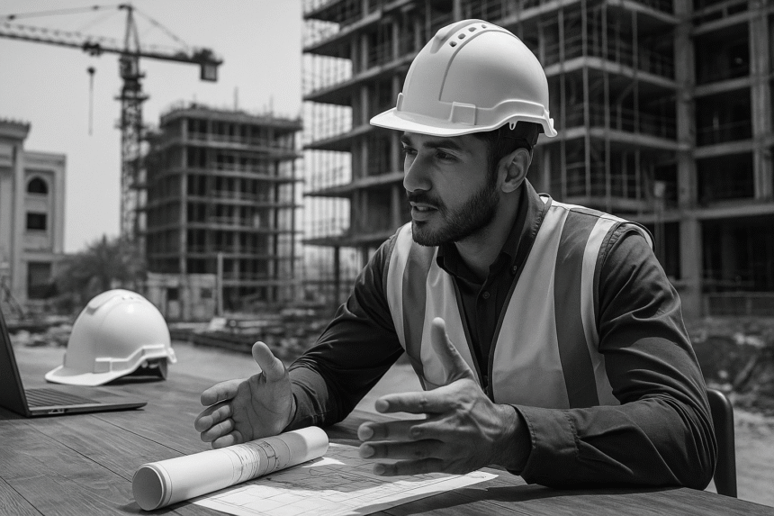 Construction site with smart wearables showcasing WakeCap construction technology adoption