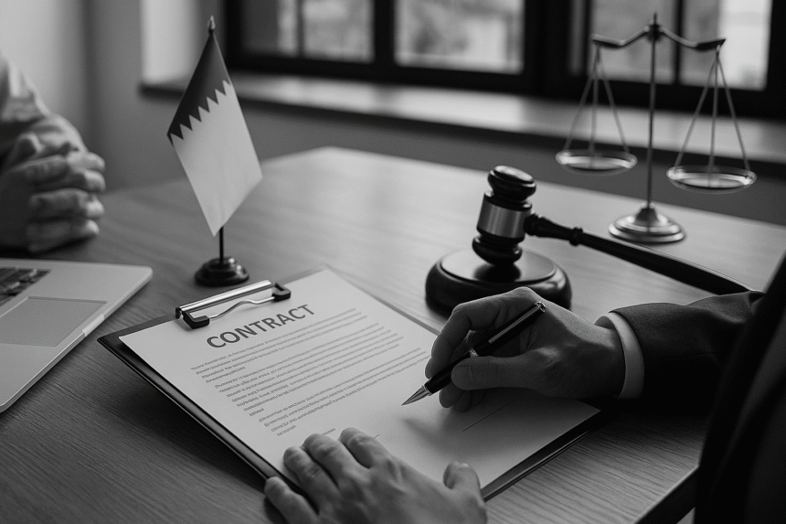 Grayscale photo of a professional hand signing a contract in a legal office, symbolizing the decision to switch from hourly to subscription pricing.