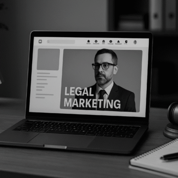 Grayscale photo of a modern office setup for social media for legal marketing
