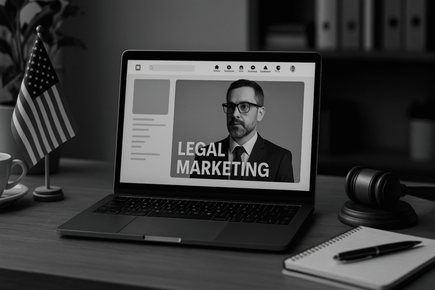 Grayscale photo of a modern office setup for social media for legal marketing